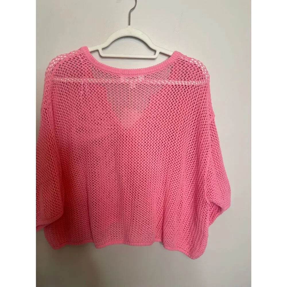 $99 l*space Coast is clear pink crochet beach coverup top NWT XL - Picture 12 of 14